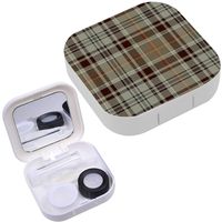 Portable Contact Lens Case Box Travel Kit Mirror + Bottle + Tweezers Container Holder [ Tartan Trendy ]