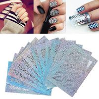 Nair Art Stickers,Putars 24 Sheets Different Designs Cute Easy Nail Hollow Irregular Grid Stencil Reusable Manicure Stickers Silver