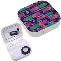 Portable Contact Lens Case Box Travel Kit Mirror + Bottle + Tweezers Container Holder [ Colorful Doodle Stripe ]