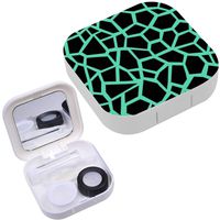 Portable Contact Lens Case Box Travel Kit Mirror + Bottle + Tweezers Container Holder [ Mosaic Memphis ]