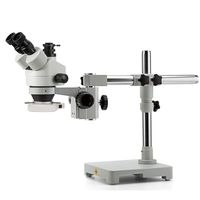 Swift S7 7X-45X Trinocular Stereo Microscope with Wide-Field 10X Eyepieces. 7X-4.5X Zoom Objective Lens, Single-Arm Boom Stand, and 56-Bulb LED Ring Light