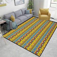 Mexican Gingham Area Rug Sets, Traditional Native American Aztec Borders with Geometric Artistic Figures Vintage, Durable Carpet Area rug - Living Dinning Room Bedroom Rugs and Carpets(2.5'x 9')