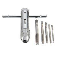 Rocaris Adjustable T-Handle Ratchet Tap Holder Wrench + 5pcs M3-M8 Machine Screw Thread Metric Plug Tap