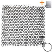 Chainmail Scrubber, Cast Iron Skillet Cleaner, KoHuiJoo 8" x 8" 316L Chainmail Scrubber Stainless Steel Chain Skillet Cleaner for Pre-Seasoned Pan Dutch Ovens Cast Iron Pans Cleaning (8"x8" Square)