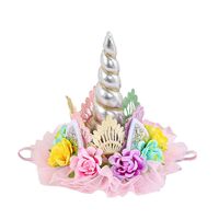 Unicorn Headband Birthday Flower Lace Crown Hairband for Photography Prop (Silver)