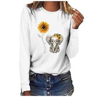 FAPIZI Women's Tunic Tops Casual O Neck Sunflower Printed Long Sleeve T Shirt Blouse Pullover Plus Size Tops for Women White