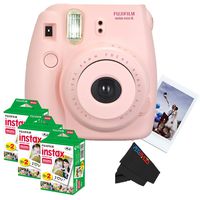 Fujifilm Instax Mini 8 Instant Film Camera (Pink) + (3) Fujifilm INSTAX Mini Instant Film (Twin Pack) + PixiBytes Exclusive Cleaning Cloth