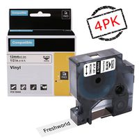 Replace Industrial Dymo Rhino 18444 Permanent Vinyl Labels Tape, Compatible with DYMO Rhino 4200,5000,5200,6000,RhinoPro Label Maker, Industrial LabelWriter, Black on White, 1/2Inch x 18Feet, 4 Rolls