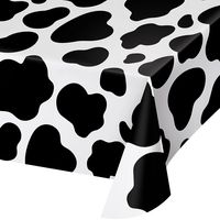Creative Converting 329659 Cow Print Plastic Tablecover,54" x 108", 54 x 108, Black and White