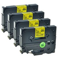 GREENCYCLE 4 Pack Replacement TZ621 TZE621 9mm Black on Yellow Label Tape Compatible for Brother Printer PTD600 Label Maker