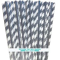 Silver Solid and Stripe Foil Paper Straws - 7.75 Inches - 100 Pack - Outside the Box Papers Brand