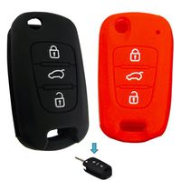 KEMANI Lots 2pcs Silicone Cover Skin Jacket Holder Chain Bag Key Fob Case For Flip Kia Sportage Optima Soul 3 Button Smart Remote Key(Black +Red)