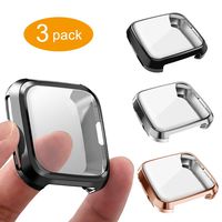 3 Packs Screen Protector Compatible Fit bit Versa, GHIJKL Ultra Slim Soft Full Cover Case for Fit bit Versa, Black, Silver, Rose Gold
