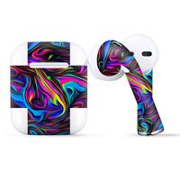 Protective Skin Wrap for Apple AirPods, Vinyl Sticker Cover Decal, Neon Color Swirl Glass