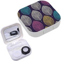 Portable Contact Lens Case Box Travel Kit Mirror + Bottle + Tweezers Container Holder [ Leafs ]