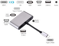 5-in-1 USB C Dock, with 4K USB-C to HDMI, Type-C to VGA, USB 3.0 Port, 3.5mm Audio Port and Charging Port for MacBook Chromebook.