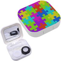 Portable Contact Lens Case Box Travel Kit Mirror + Bottle + Tweezers Container Holder [ Colorful Puzzle ]