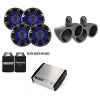 Kicker Marine Bundle with 40KXM4002 Amp+OEM Replacement LED Speakers + 12KMTED Enclosure
