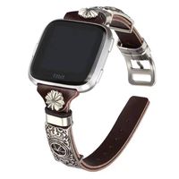 somoder Slim Leather Bands Compatible with Fitbit Versa 2/Fitbit Versa/Versa Lite & SE, Vintage Genuine Leather Band with Fashion Decorative Accessories for Women Man