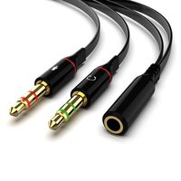 Maeline 3.5mm Female to 2 Male Gold Plated Headphone Mic Audio Y Splitter Flat Cable