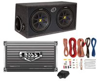 Kicker DC122 Dual 12" 600W Car Audio Subwoofers + Box + Boss 1500W Amp + Amp Kit
