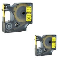 Nineleaf 2 PK Compatible for DYMO 18054 Rhino Heat Shrink Tube Industry Label Tape 3/8" x 5ft Black on Yellow for LabelWriter and Industrial Label Maker Rhino 1000 3000 4200 5000 5200 6000 450 Duo
