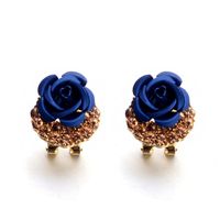 Hemlock Women Lady Rose Ear Stud Flower Rhinestone Earrings Women Jewelry Earrings Stud (Blue)