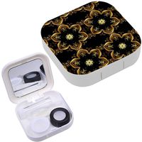 Portable Contact Lens Case Box Travel Kit Mirror + Bottle + Tweezers Container Holder [ Gold Black Colors ]