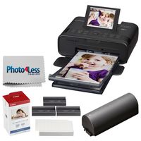 Canon SELPHY CP1300 Compact Photo Printer (Black) + Canon KP-108IN Color Ink and Paper Set + Replacement Battery + Photo4Less Cleaning Cloth - Deluxe Value Printing Bundle