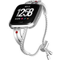 Stainless Steel Versa Bands Compatible for Fitbit Versa Bling Rhinestones Watch Strap Bands for Fitbit Versa Women Crystal Diamond Replacement Metal Wristbands Accessories for Fitbit Versa