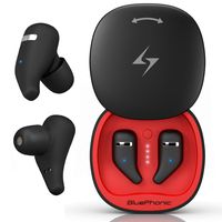 Bluephonic True Wireless Earbuds, Superior Bluetooth 5.0 Stereo 3D Sound Totally Wireless in Ear Earphones, 25Hr Play SweatProof Auto Pairing Sport Headset, Built in Mic, Dual Speakers for Calls