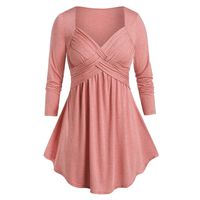 BALABA◕｡ Hollween Deal! Women Casual Plus Size Marled Sweetheart Collar Space Tunic Flare T Shirt Tops Hot Pink