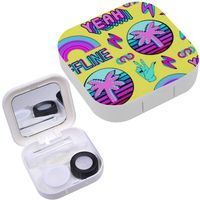 Portable Contact Lens Case Box Travel Kit Mirror + Bottle + Tweezers Container Holder [ Vaporwave Patches Stickers ]