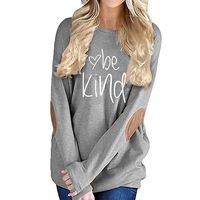 Chaofanjiancai Women Be Kind T Shirts Casual Long Sleeve Crew Neck Graphic Sweatshirt Cute Pullover Tops with Pockets Gray