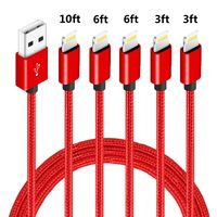 5Pack (3ft,3ft,6ft,6ft,10ft) Nylon Braided Charging Cord Charger Compatible with PhoneX/8/8Plus 7/7 Plus/6s/6s Plus/6/6 Plus/5s/55se,Pad,Pod-Red