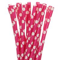 Dark Pink with Large White Polka Dot Paper Straws (25)