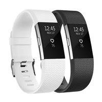 Fundro Replacement Bands Compatible with Fitbit Charge, 2 Pack Soft Accessory Replacement Wristband Strap Classic Large Small Band for Fitbit Charge 2 (Black/White, Small (5.5"-6.7"))