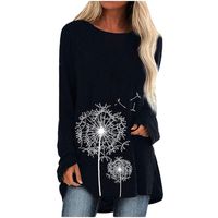 FAPIZI Women Printing Sweatshirt Solid O Neck Oversized Pullover Loose Long Sleeves Tunic Fashion Casual Top Black