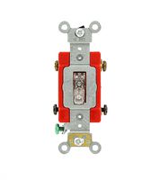 Leviton 1222-PLC 20 Amp, 120 Volt, Toggle Pilot Light, Neutral Double-Pole AC Quiet Switch, Extra Heavy Duty Spec Grade, Self Grounding, Back and Side Wired, Clear