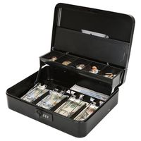 Jssmst Locking Large Metal Cash Box with Money Tray, Money Box with Combination Lock, Black