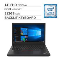 Lenovo Thinkpad T480 2019 Premium 14" FHD Laptop Notebook Computer, Intel 4-Core i5-8250U 1.60 GHz, 8GB RAM, 512GB SSD, Backlit Keyboard, No DVD, Wi-Fi, Bluetooth, Webcam, HDMI, Windows 10 Pro