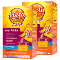Metamucil Fiber, 4-in-1 Psyllium Fiber Supplement, Sugar-Free Powder Single-Serve Packets, Orange Flavored Drink, 2 Boxes of 30 Packets