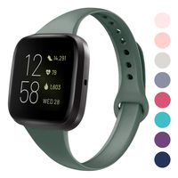 DYKEISS Sport Slim Silicone Band Compatible with Fitbit Versa/Versa 2/Versa Lite Edition, Thin Soft Narrow Replacement Strap Wristband Accessory for Fitbit Versa Smart Watch (Large, Pine Green)