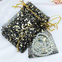 XINdream 100Pcs Organza Mesh Gift Bags, Drawstring Pouches Favor Party Wedding Candy Jewelry Packs Hot Stamping Stars Moon Transparent Mesh Bag (7 * 9cm 10 Colors)