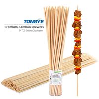 TONGYE 14 Inch Barbecue Skewers with Thick Sturdy Natural Bamboo Pointed Sticks Grilling Utensils for BBQ, Shish Kabob, Appetizer, Marshmallow, Fruit, Vegetable (Φ=5mm, Pack of 50 PCS)