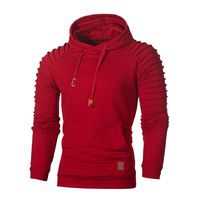haoricu Men's Tops Casual Pullover Hoodie Pleated Long Sleeve Hooded Basic T-Shirt Slim Fit Sweatshirt Red