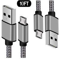 Micro USB Cable Braided Nylon Tangle Free,2 Pack 10 FT Android Charger Fast Charge Data Transfer Sync Wire,Extra Long Charging Cord for Samsung galaxy S6 S7 Edge/Tablet/Amazon Kindle/HTC/LG/Sony-Gray