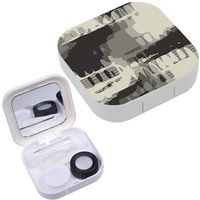 Portable Contact Lens Case Box Travel Kit Mirror + Bottle + Tweezers Container Holder [ Decorative Textured Urban ]