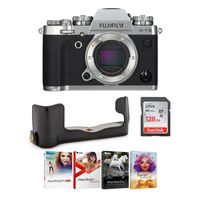 Fujifilm X-T3 Mirrorless Digital Camera (Silver) w/Black Leather Case, 128GB Memory Card + Photo & Video Editing Software