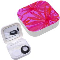 Portable Contact Lens Case Box Travel Kit Mirror + Bottle + Tweezers Container Holder [ Watercolor Banners Palm ]